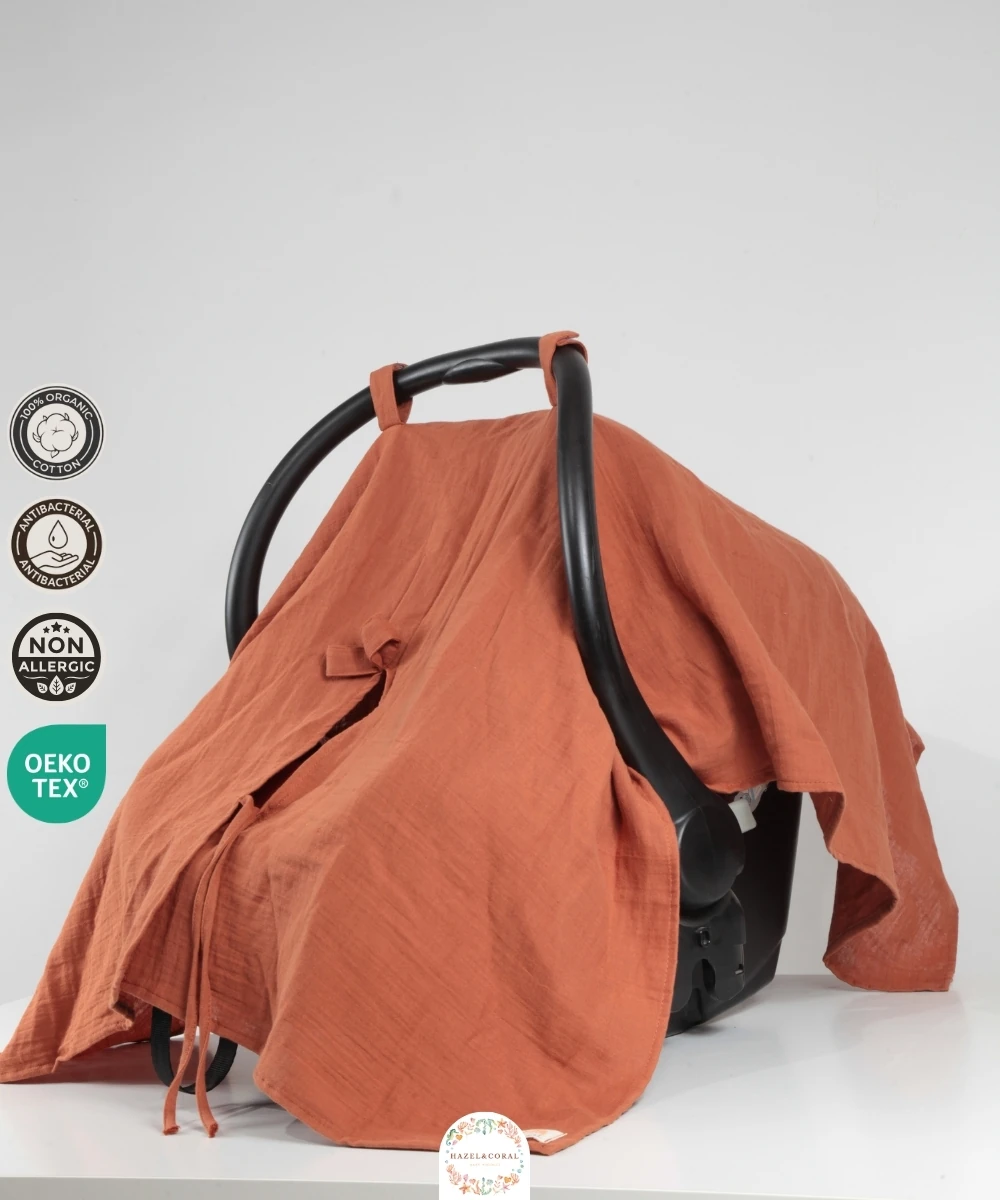 Çift Katlı Müslin Puset Örtüsü %100 Doğal Pamuklu Kiremit Rengi