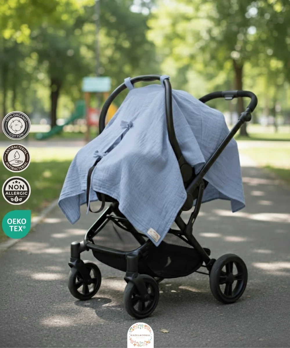 Çift Katlı Müslin Puset Örtüsü %100 Doğal Pamuklu Indigo Mavisi main variant image