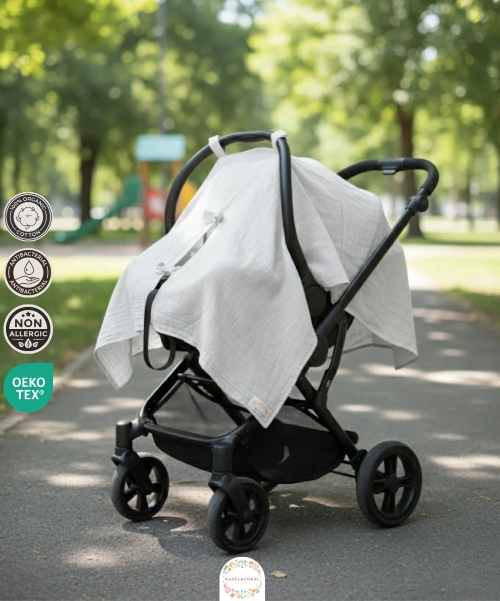 Çift Katlı Müslin Puset Örtüsü %100 Doğal Pamuklu Krem main variant image