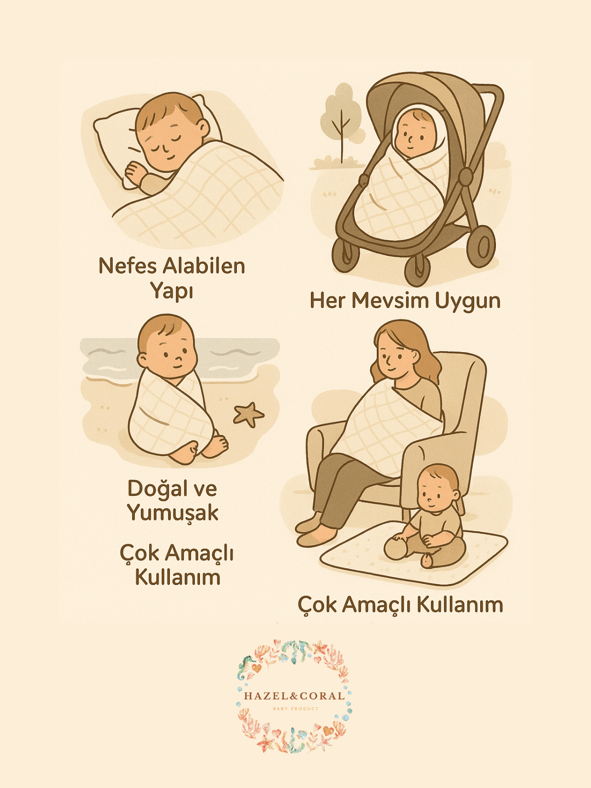 3 Katlı Müslin Bebek Havlusu Kırmızı