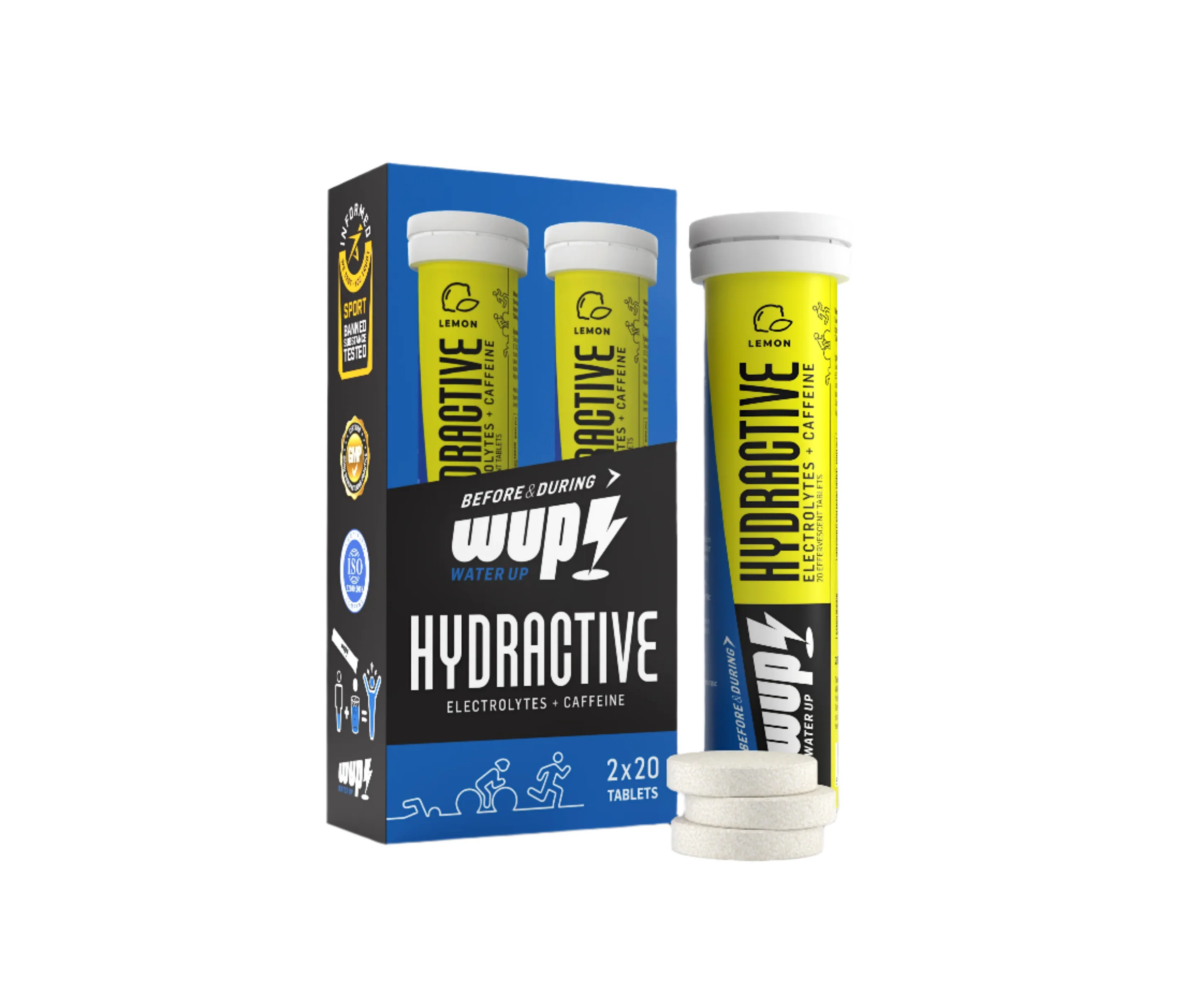 WUP Hydractive Elektrolit ve Kafeinli Efervesan Tablet Limonlu - Kutu (2x20 Tablet)
