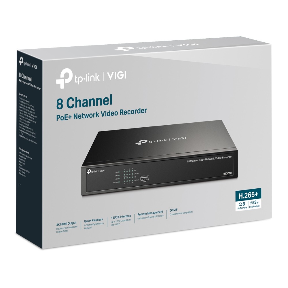 TP-LINK VIGI NVR1008H-8MP 8 PoE+ Kanal NVR