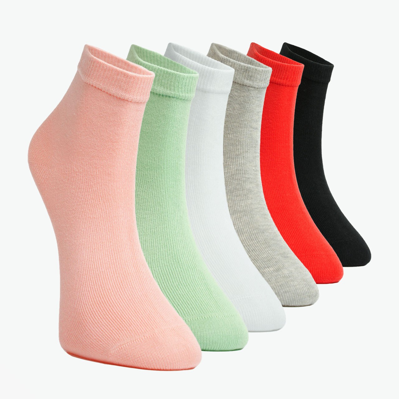 6 Pack Plain Short Socks for Girls