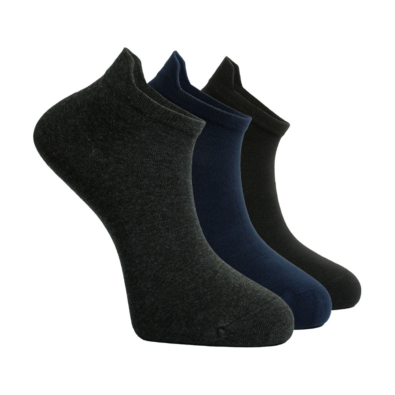 3 Pack Black, Navy Blue, Anthracite - Viscose Men's Bootie Socks with Special Heel Technology