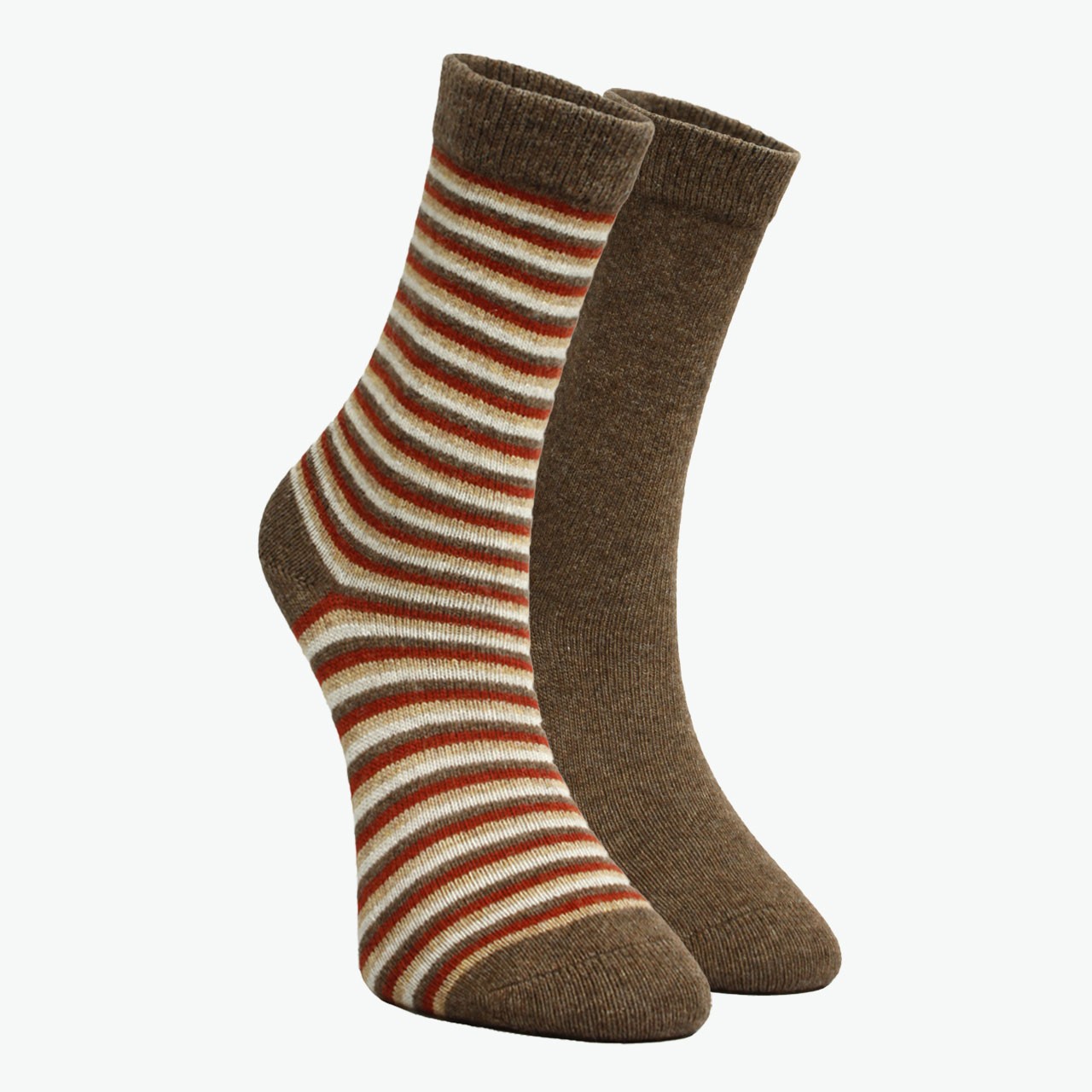2 Pack Unisex Brown - Striped Winter Thick Organic Wool Socks