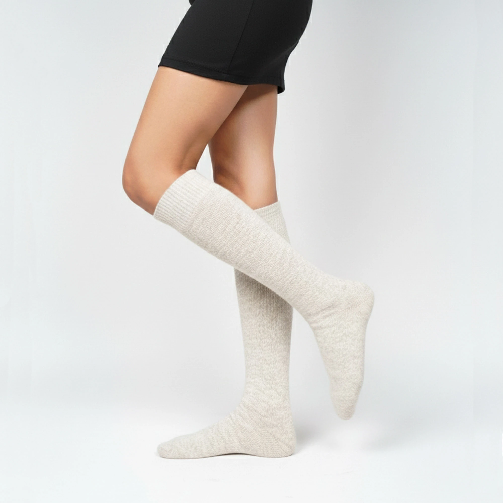 2'li Melanj Bej Organik Koyun Yünü Kadın Dizaltı Çorap