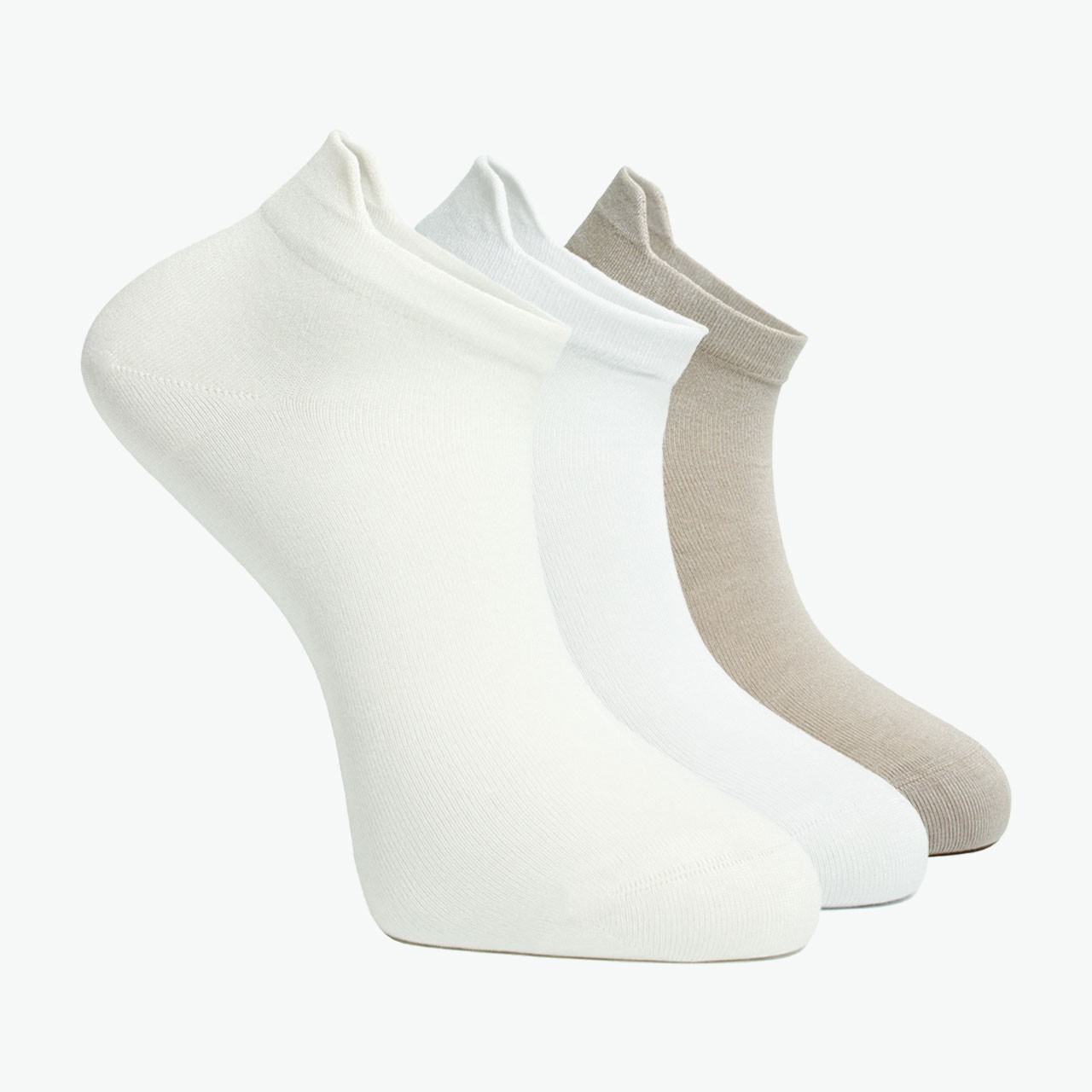 3 Pack Cream, White, Beige - Viscose Men's Bootie Socks with Special Heel Technology
