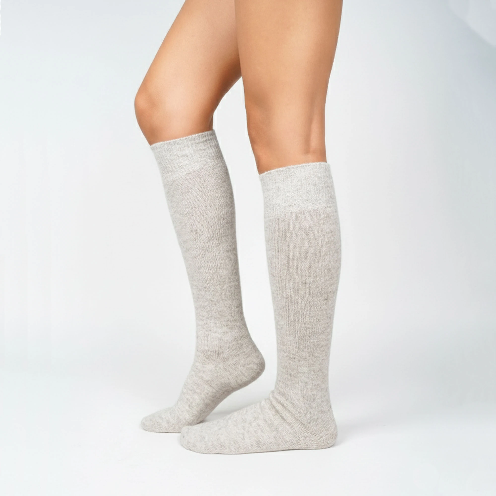 2'li Melanj Bej Organik Koyun Yünü Kadın Dizaltı Çorap