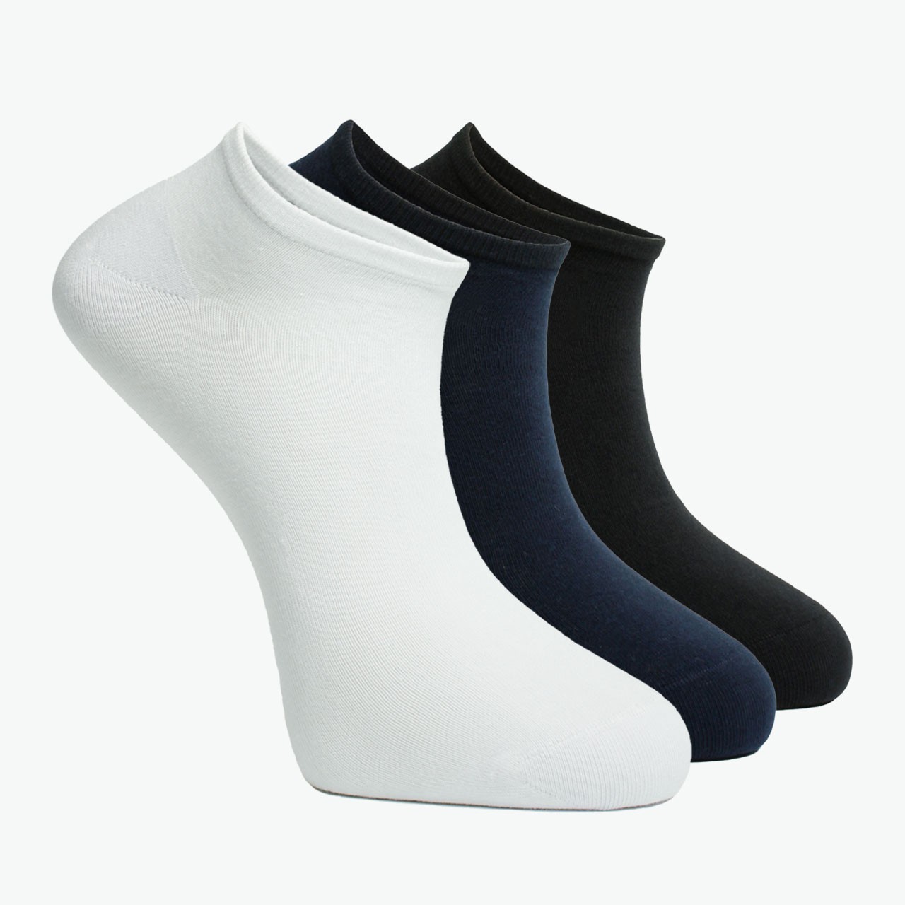 3-Piece Black, Navy Blue, White Combed Cotton Men's Bootie Socks