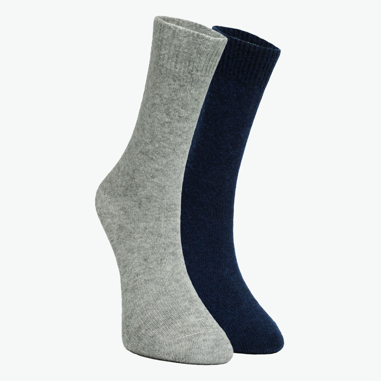 Pack of 2 Navy Blue, Melange Gray Organic Sheep Wool Plain Women's Socks