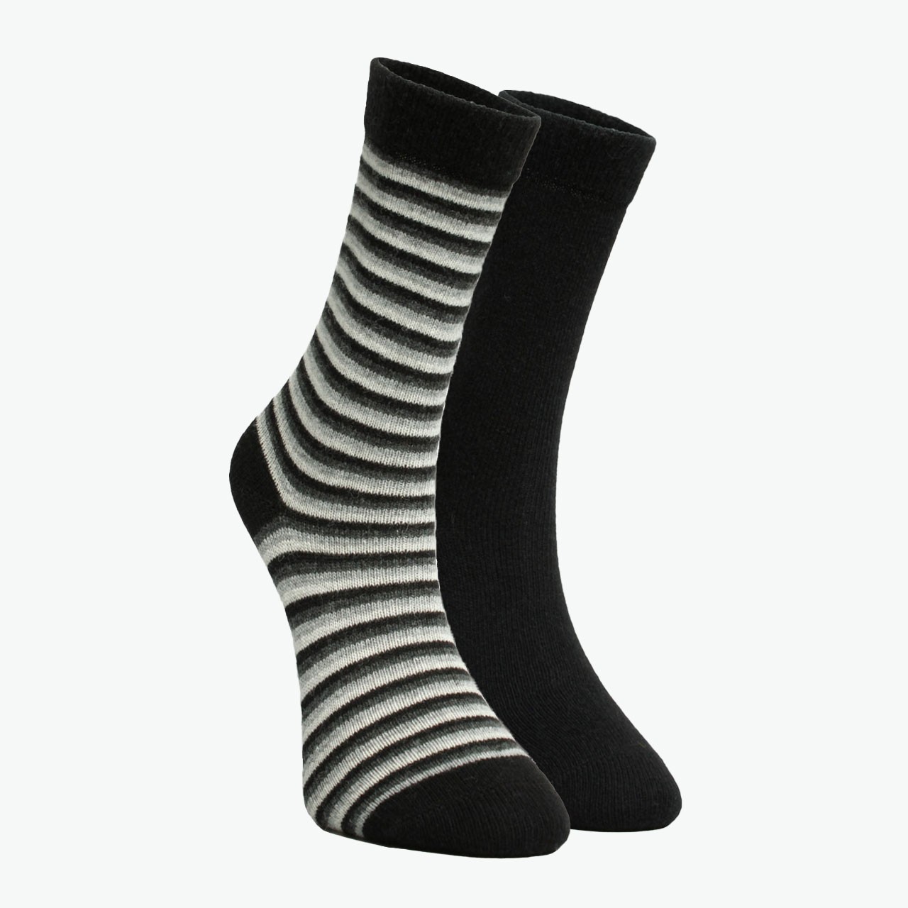 Pack of 2 Unisex Black - Striped Winter Thick Organic Wool Socks