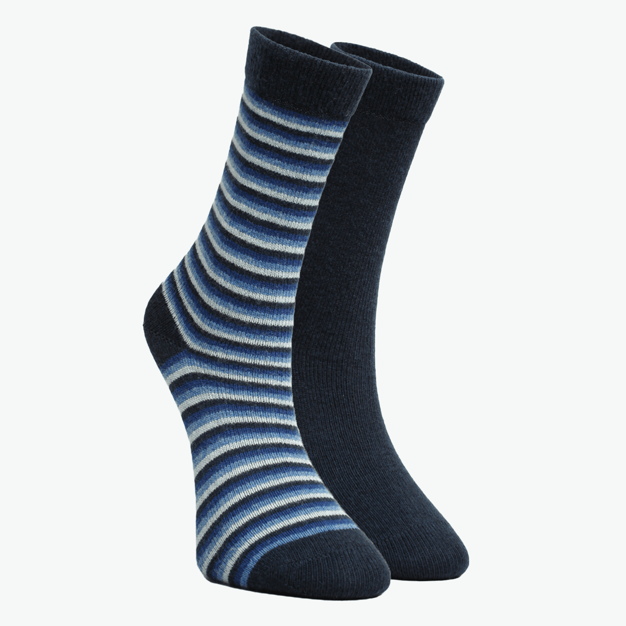 Pack of 2 Unisex Blue - Striped Winter Thick Organic Wool Socks