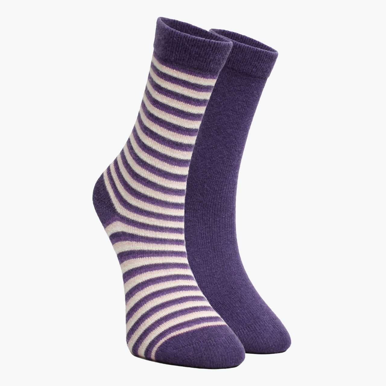 Pack of 2 Unisex Purple - Striped Winter Thick Organic Wool Socks