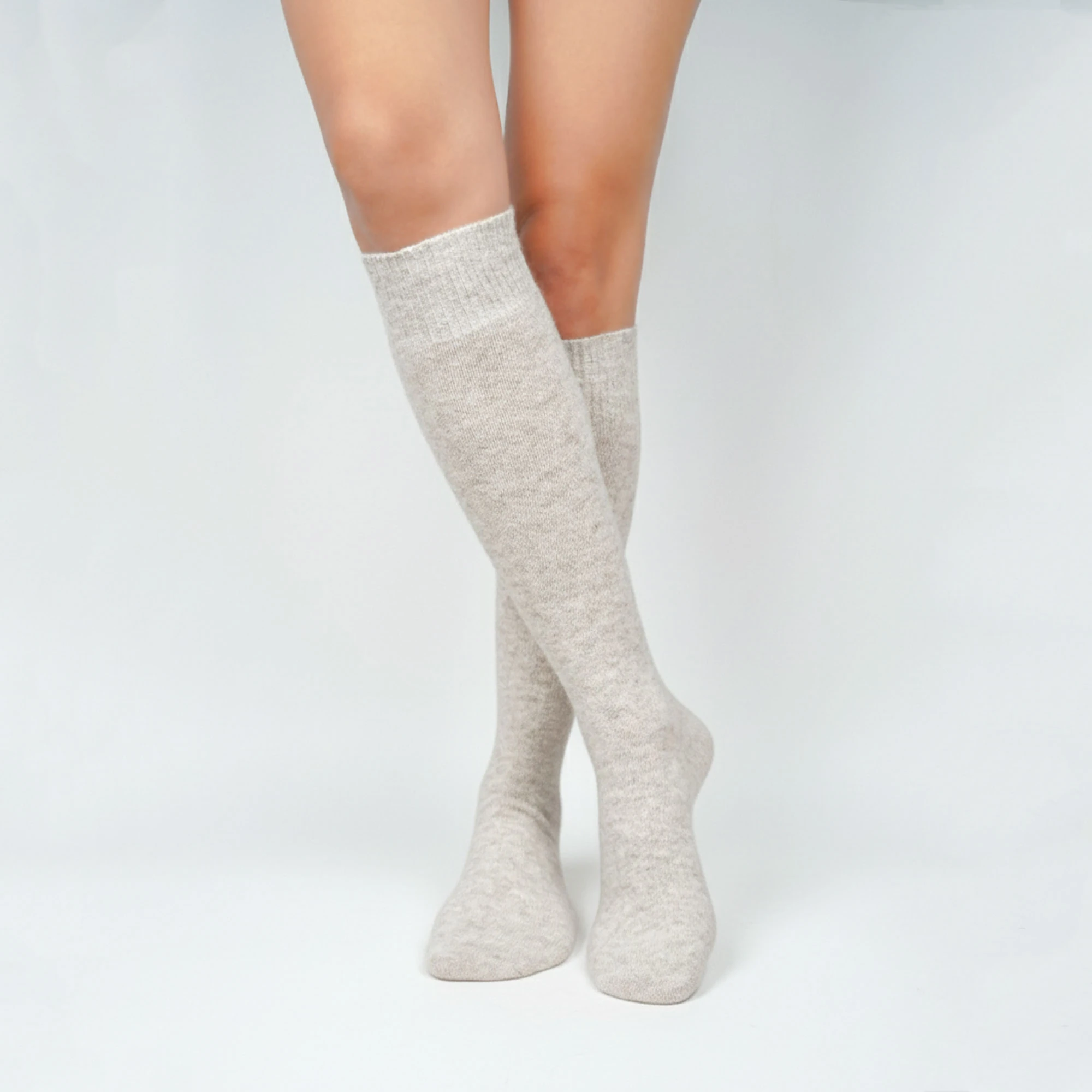 2'li Melanj Bej Organik Koyun Yünü Kadın Dizaltı Çorap