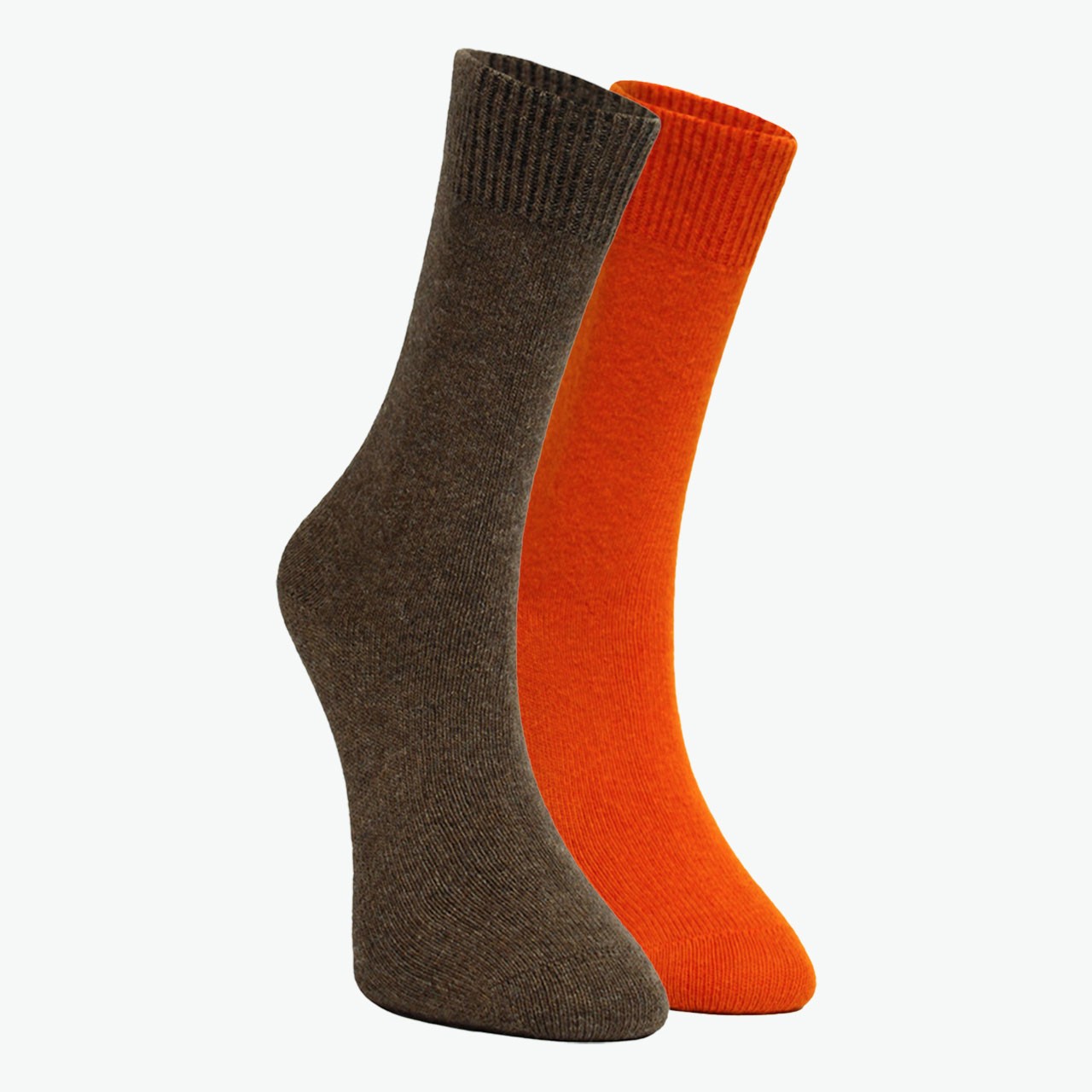 Pack of 2 Melange Brown, Orange Organic Sheep Wool Plain Women's Socks
