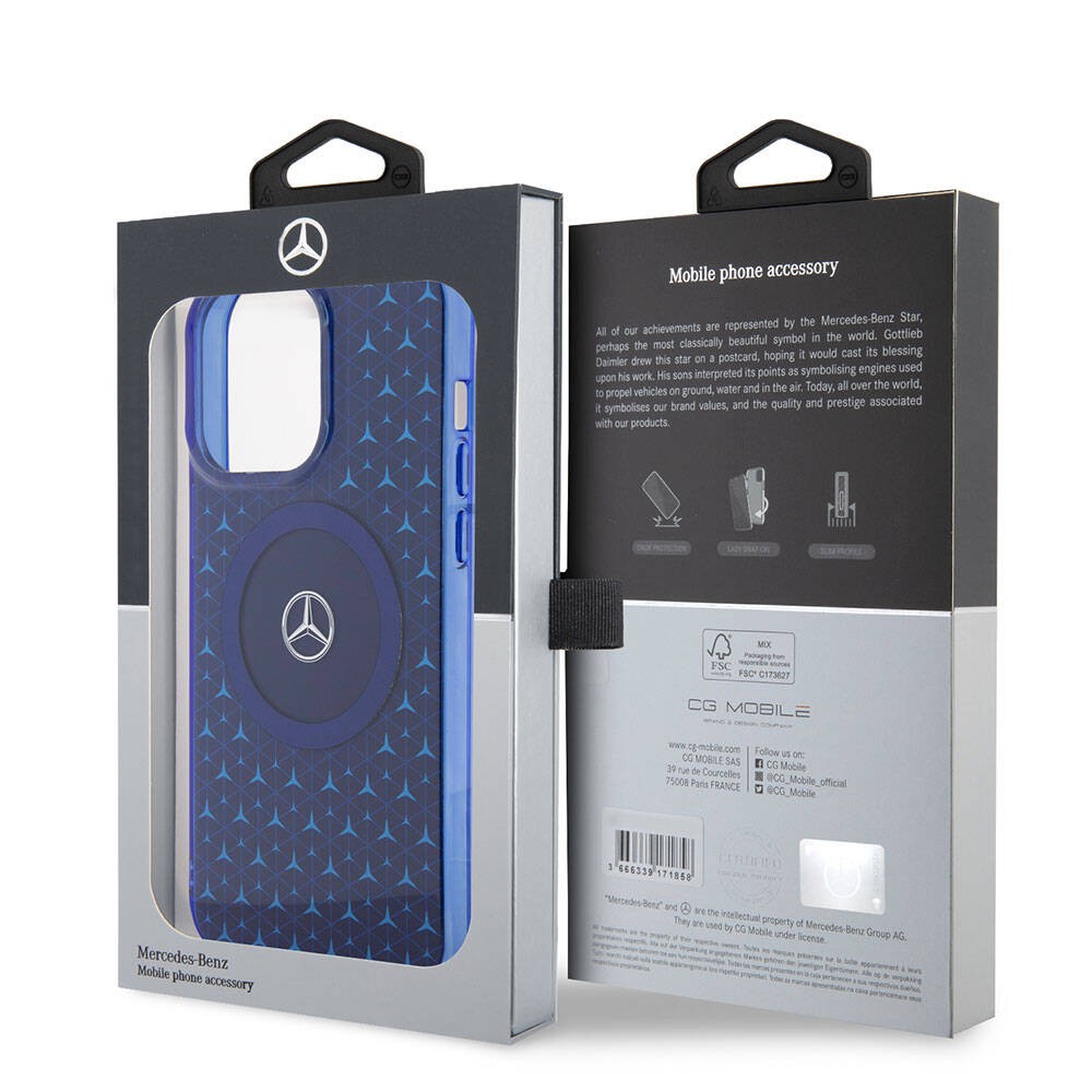 iPhone 15 Pro Max Kılıf Mercedes Benz Orjinal Lisanslı Magsafe Şarj Özellikli Çift Katmanlı Mini Yıldız Desenli Kılıf