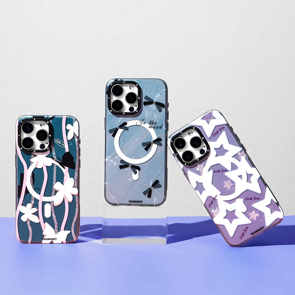 iPhone 15 Pro Max Kılıf Magsafe Şarj Özellikli Airbagli Çift Katmanlı Youngkit Star&Butterfly Serisi Kılıf