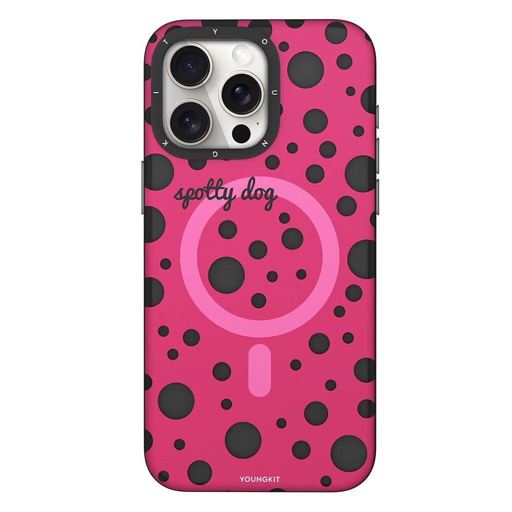 iPhone 15 Pro Kılıf Magsafe Şarj Özellikli Polka Dot Desenli Youngkit Spots Serisi Kılıf
