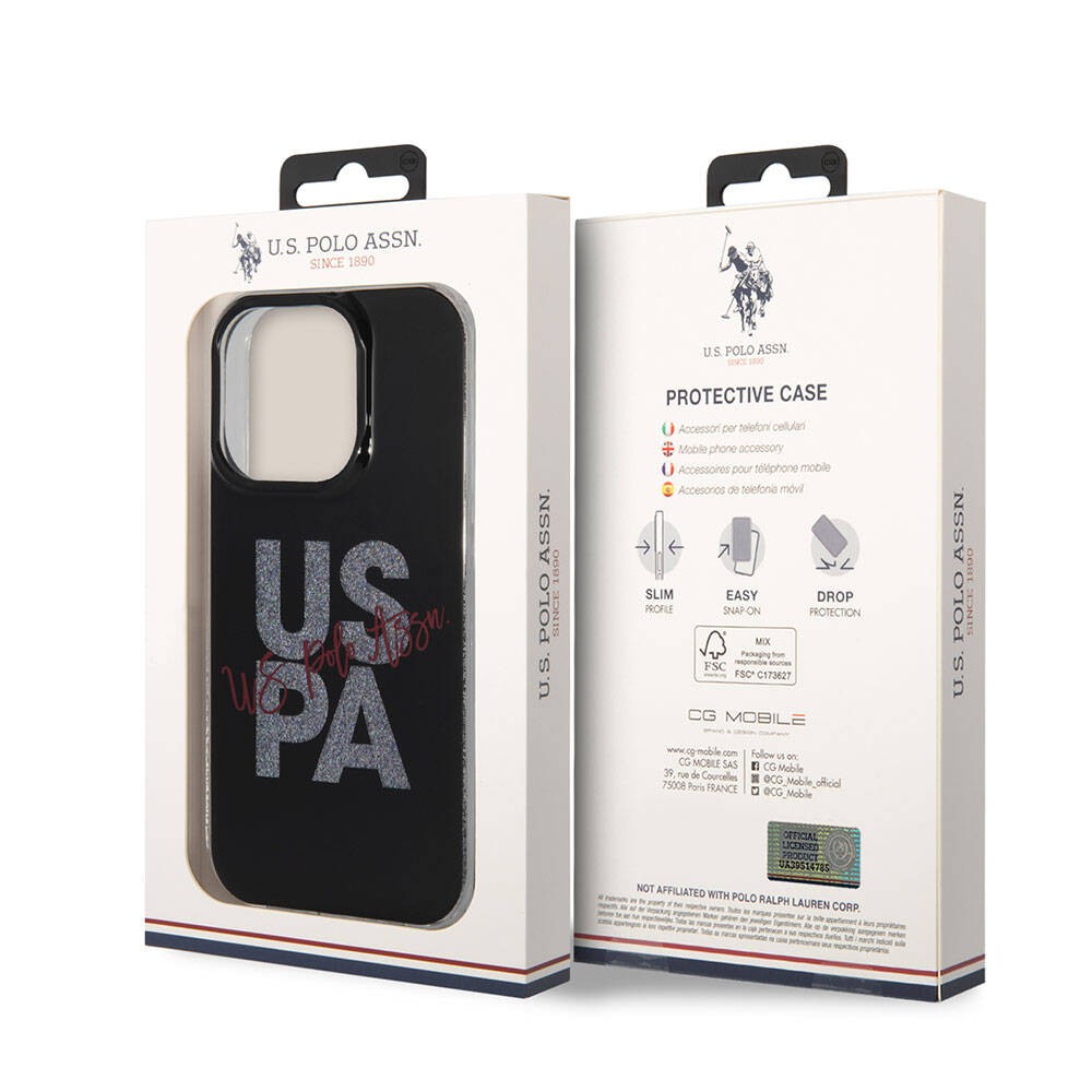 iPhone 15 Pro Kılıf U.S. Polo Assn. Orjinal Lisanslı Simli Parlak Alfabe Tasarım Kılıf