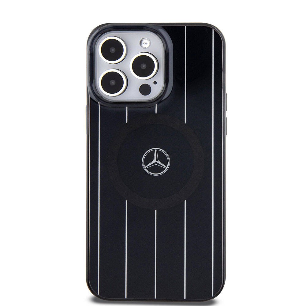 iPhone 15 Pro Max Kılıf Mercedes Benz Orjinal Lisanslı Magsafe Şarj Özellikli Çift Katmanlı Paralel Çizgi Desenli Kılıf