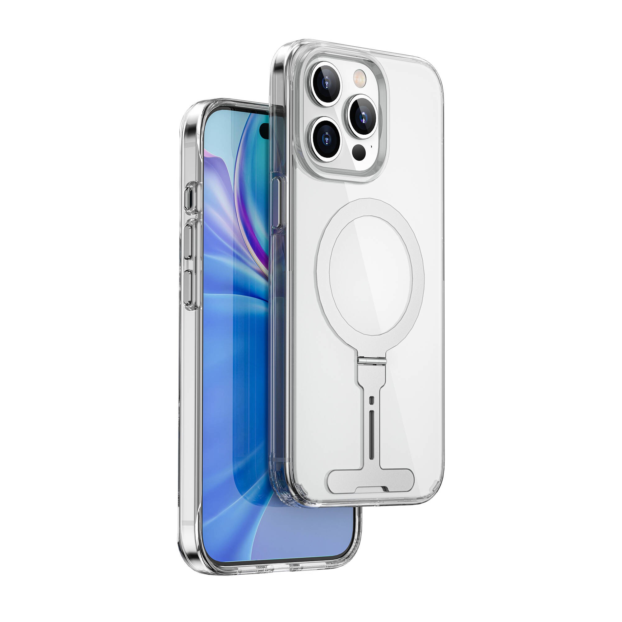 iPhone 15 Pro Kılıf Wiwu FYY-014 Magsafe Şarj Özellikli Alüminyum Alaşım Metal Standlı Şeffaf Kılıf