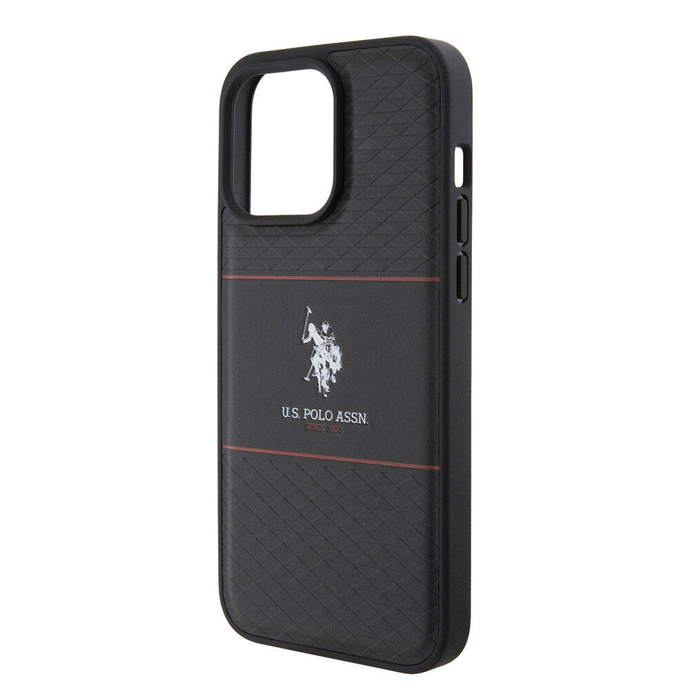 iPhone 15 Pro Max Kılıf U.S. Polo Assn. Orjinal Lisanslı Deri Şeritli Logo Dizayn Kılıf