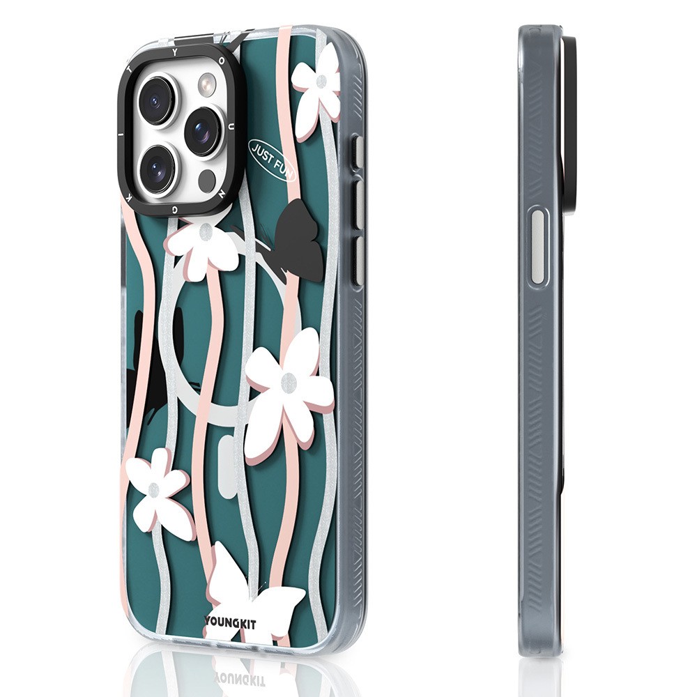 iPhone 15 Pro Max Kılıf Magsafe Şarj Özellikli Airbagli Çift Katmanlı Youngkit Star&Butterfly Serisi Kılıf
