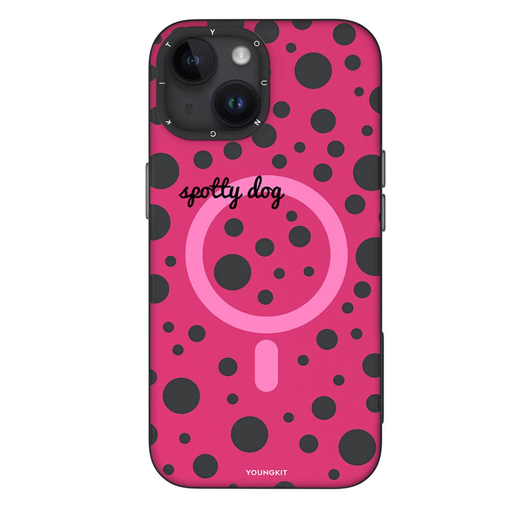 iPhone 15 Kılıf Magsafe Şarj Özellikli Polka Dot Desenli Youngkit Spots Serisi Kılıf