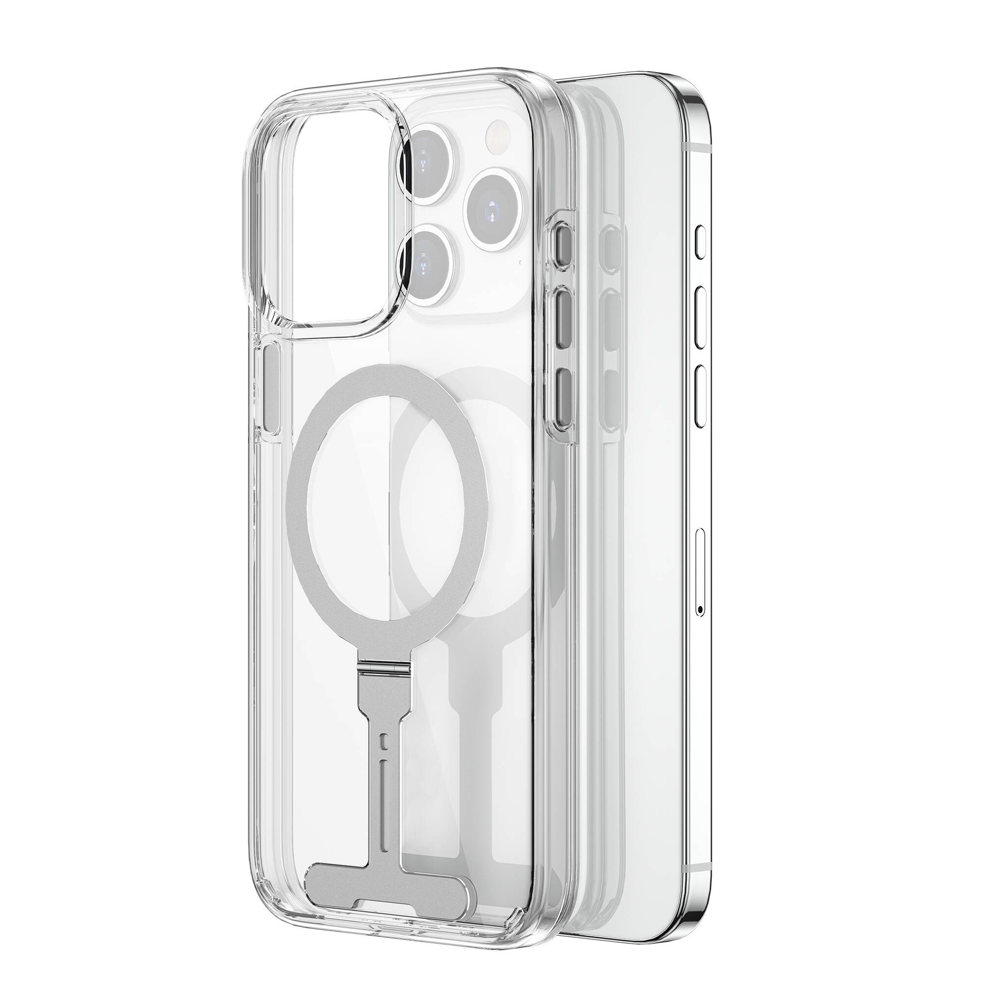 iPhone 15 Pro Max Kılıf Wiwu FYY-014 Magsafe Şarj Özellikli Alüminyum Alaşım Metal Standlı Şeffaf Kılıf
