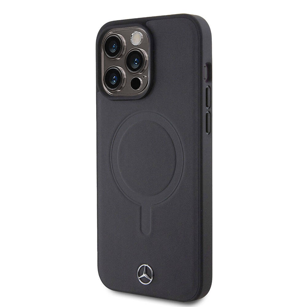 iPhone 15 Pro Max Kılıf Mercedes Benz Orjinal Lisanslı Magsafe Şarj Özellikli Metal Yıldız Logolu Pürüzsüz Deri Kılıf