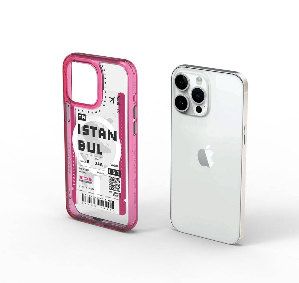 iPhone 15 Pro Max Kılıf Magsafe Şarj Özellikli Bilet Desenli Wiwu Turkey B Serisi Kılıf