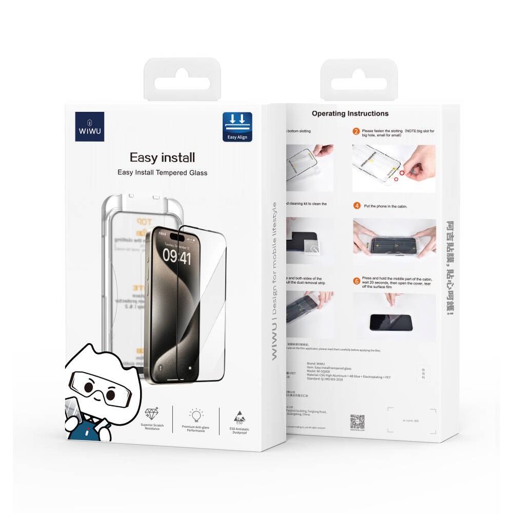 iPhone 14 Pro Wiwu SQ-008 Oleofobik Easy Install Darbeye Karşı Dayanıklı Temperli Cam Ekran Koruyucu + Kolay Uygulama Aparatlı