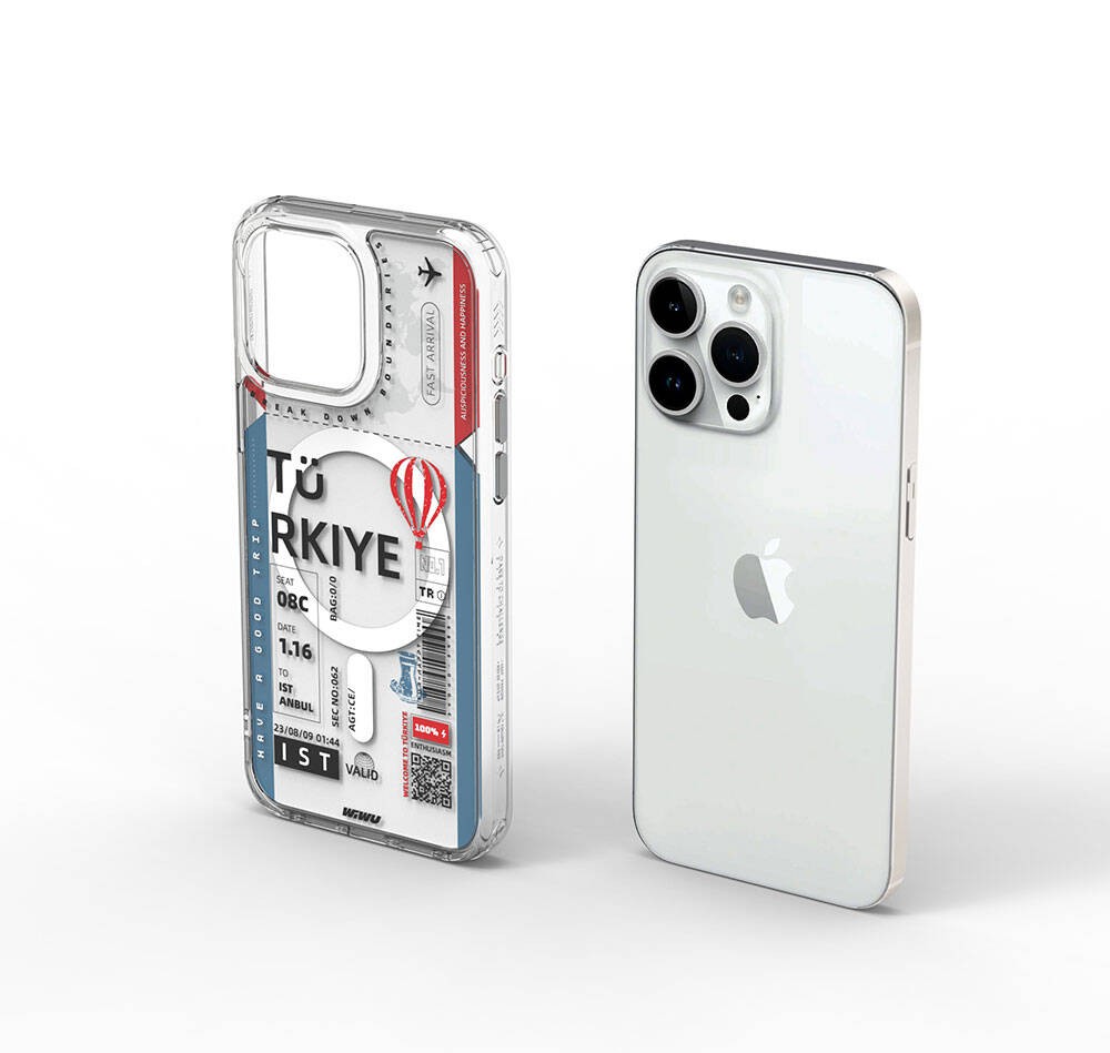 iPhone 15 Pro Max Kılıf Magsafe Şarj Özellikli Bilet Desenli Wiwu Turkey B Serisi Kılıf