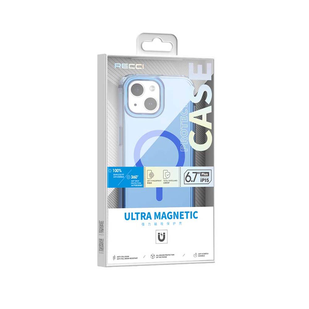 iPhone 15 Plus Kılıf Magsafe Şarj Özellikli Saydam Arka Yüzey Recci Crystal Color Serisi Kılıf