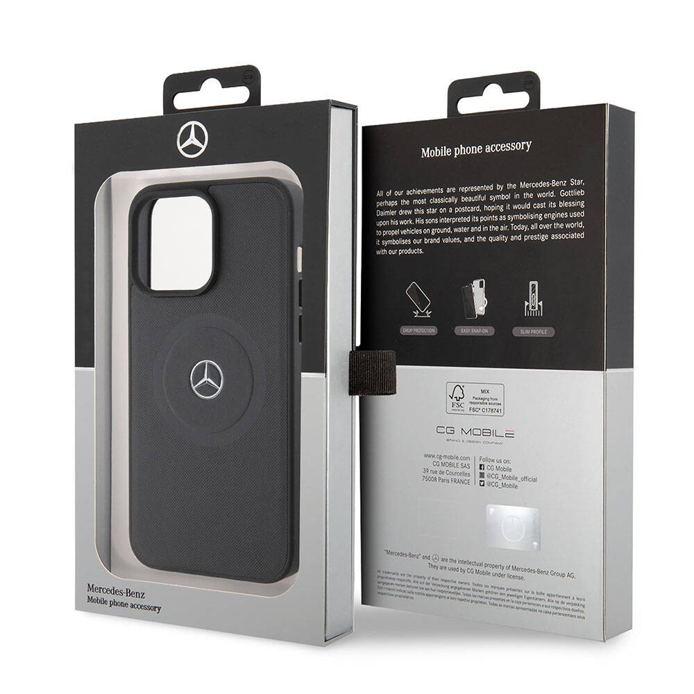 iPhone 15 Pro Max Kılıf Mercedes Benz Orjinal Lisanslı Magsafe Şarj Özellikli Pike Desenli Baskı Logolu Deri Kılıf