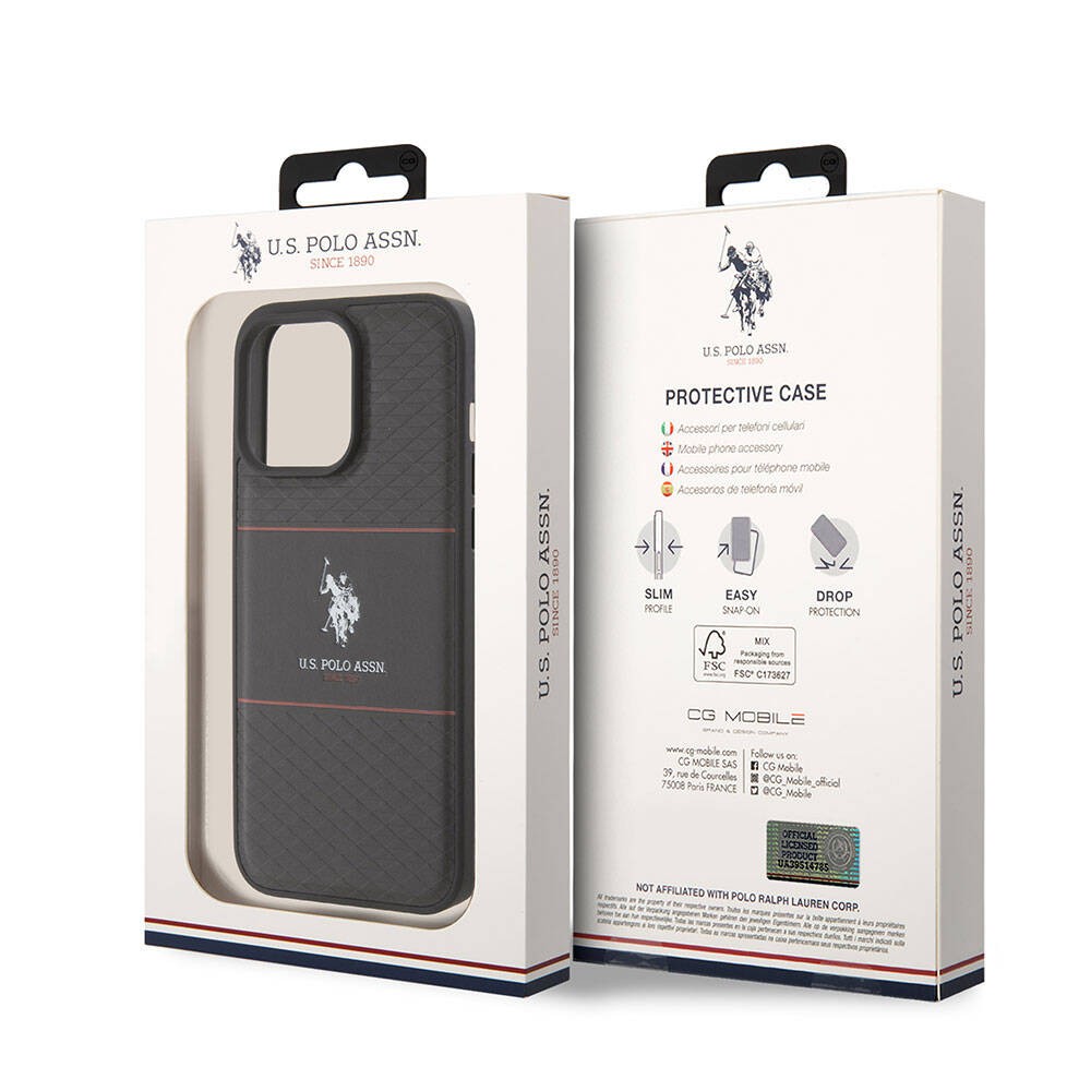 iPhone 15 Pro Max Kılıf U.S. Polo Assn. Orjinal Lisanslı Deri Şeritli Logo Dizayn Kılıf