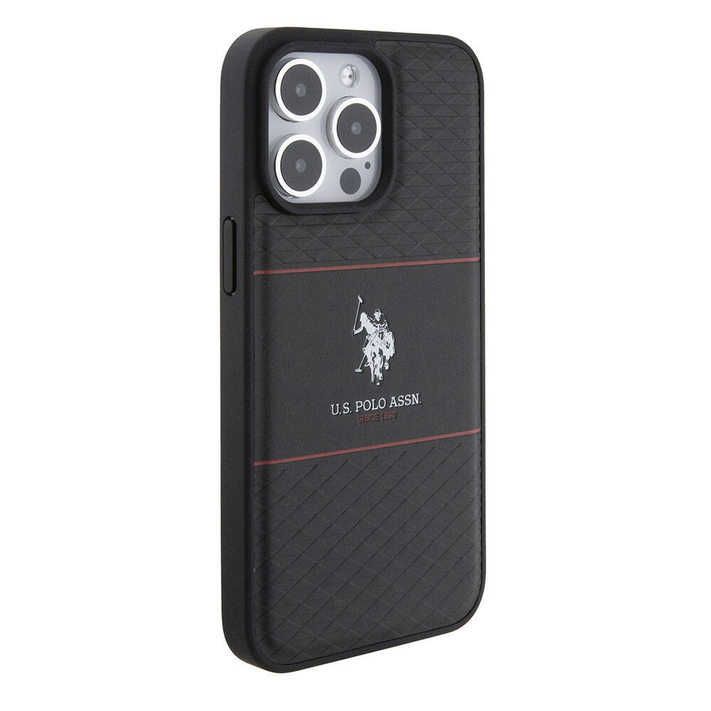 iPhone 15 Pro Max Kılıf U.S. Polo Assn. Orjinal Lisanslı Deri Şeritli Logo Dizayn Kılıf