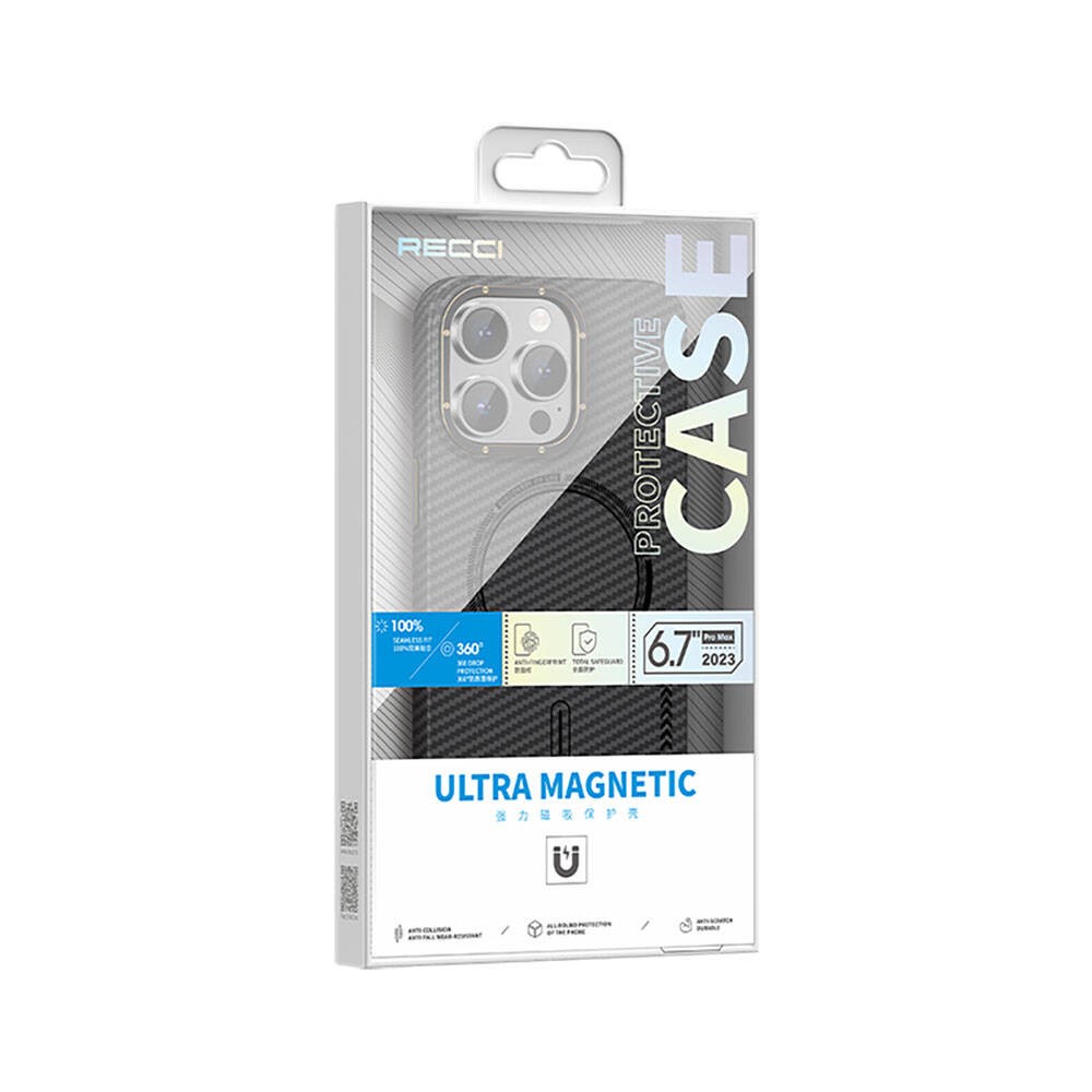 iPhone 15 Plus Kılıf Recci Machinist Serisi Magsafe Şarj Özellikli Magnetik Karbon Kılıf