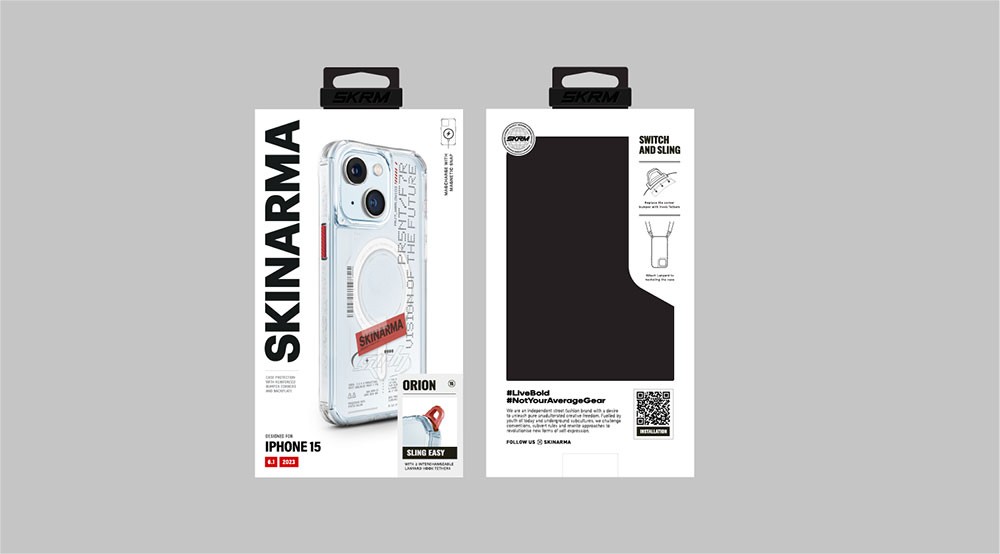iPhone 15 Kılıf SkinArma Magsafe Şarj Özellikli Yazı Desenli Airbag Tasarımlı Orion Kılıf