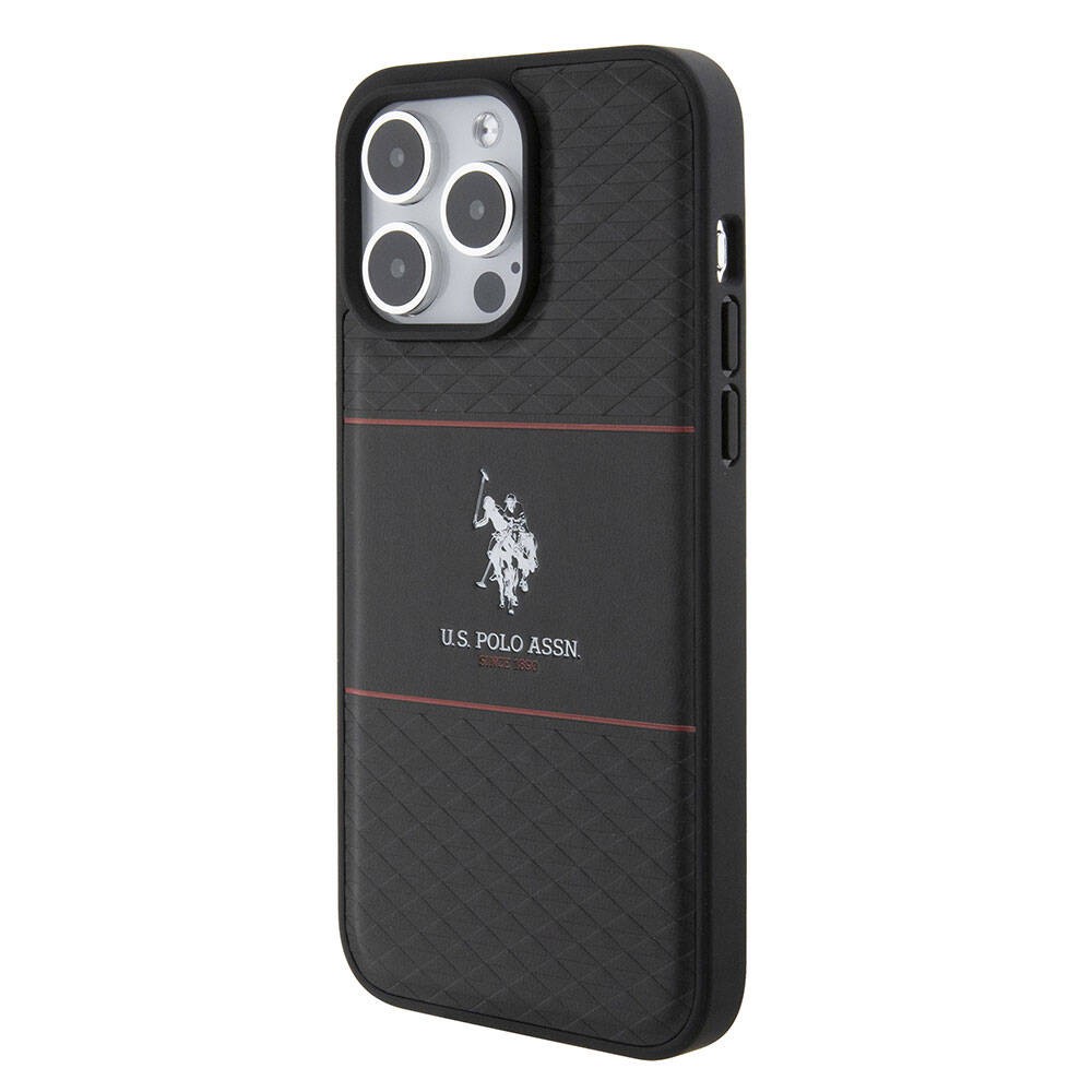 iPhone 15 Pro Max Kılıf U.S. Polo Assn. Orjinal Lisanslı Deri Şeritli Logo Dizayn Kılıf