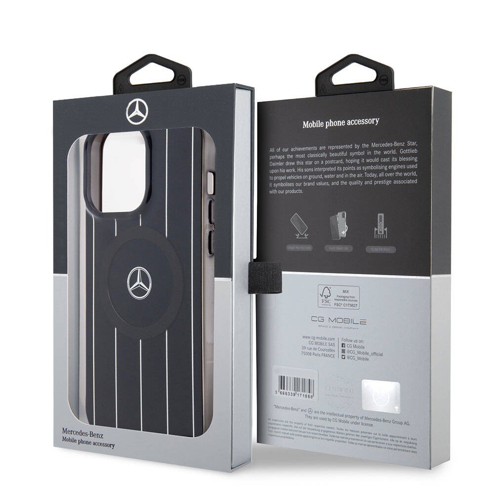 iPhone 15 Pro Max Kılıf Mercedes Benz Orjinal Lisanslı Magsafe Şarj Özellikli Çift Katmanlı Paralel Çizgi Desenli Kılıf