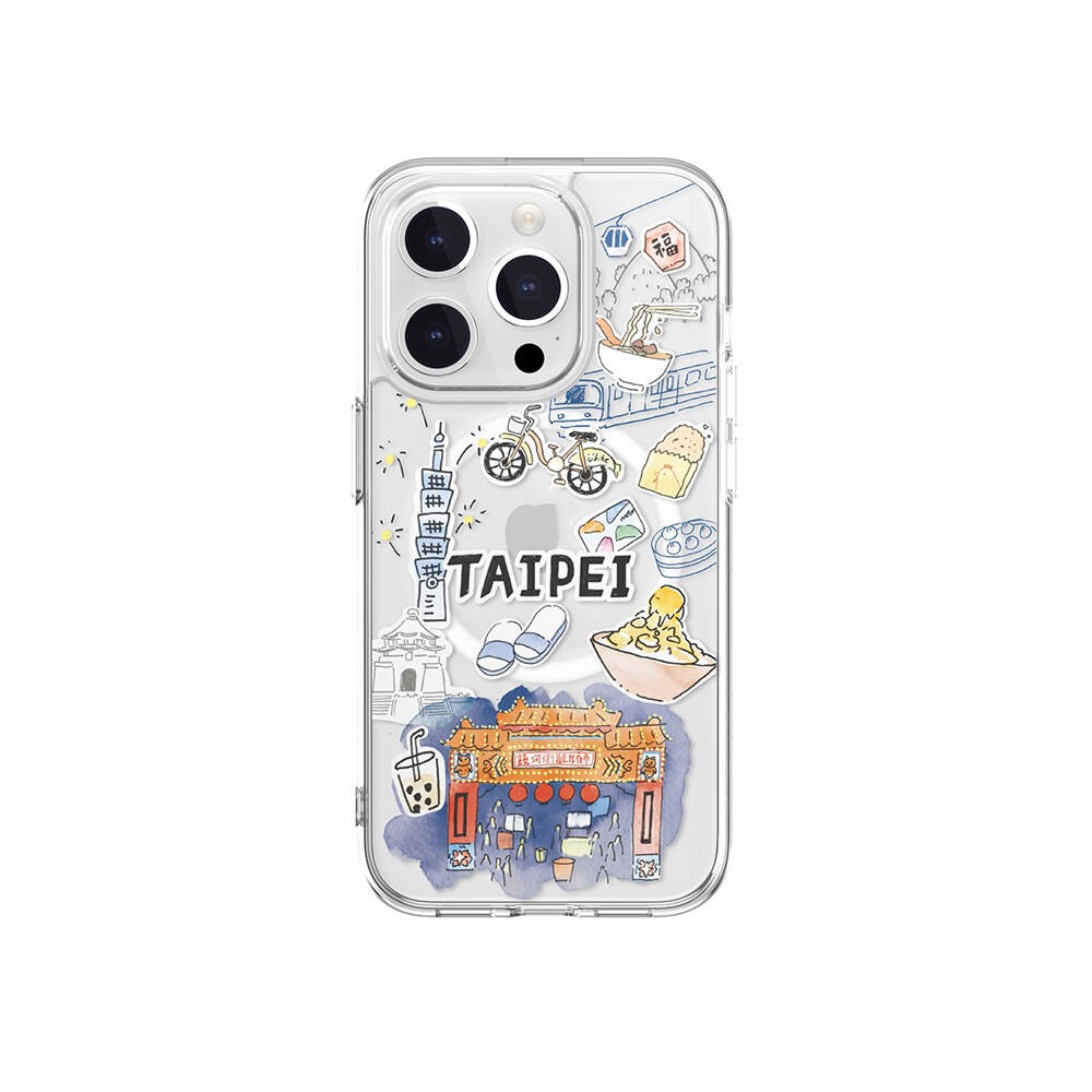 iPhone 15 Pro Kılıf Magsafe Şarj Özellikli Çizim Desenli Şok Önleyicili Şeffaf Lisanslı Switcheasy City-M Taipei Kılıf