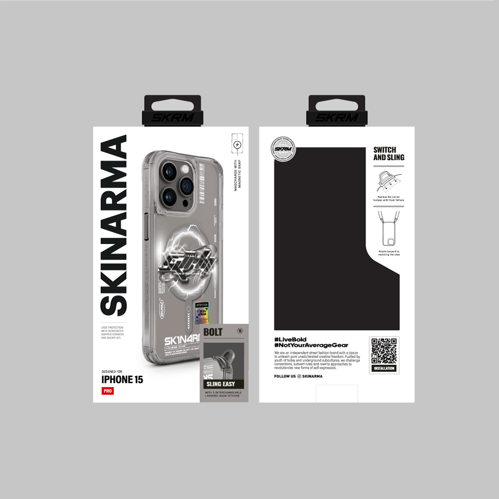 iPhone 15 Pro Max Kılıf Magsafe Şarj Özellikli Yazı Desenli SkinArma Bolt Kılıf