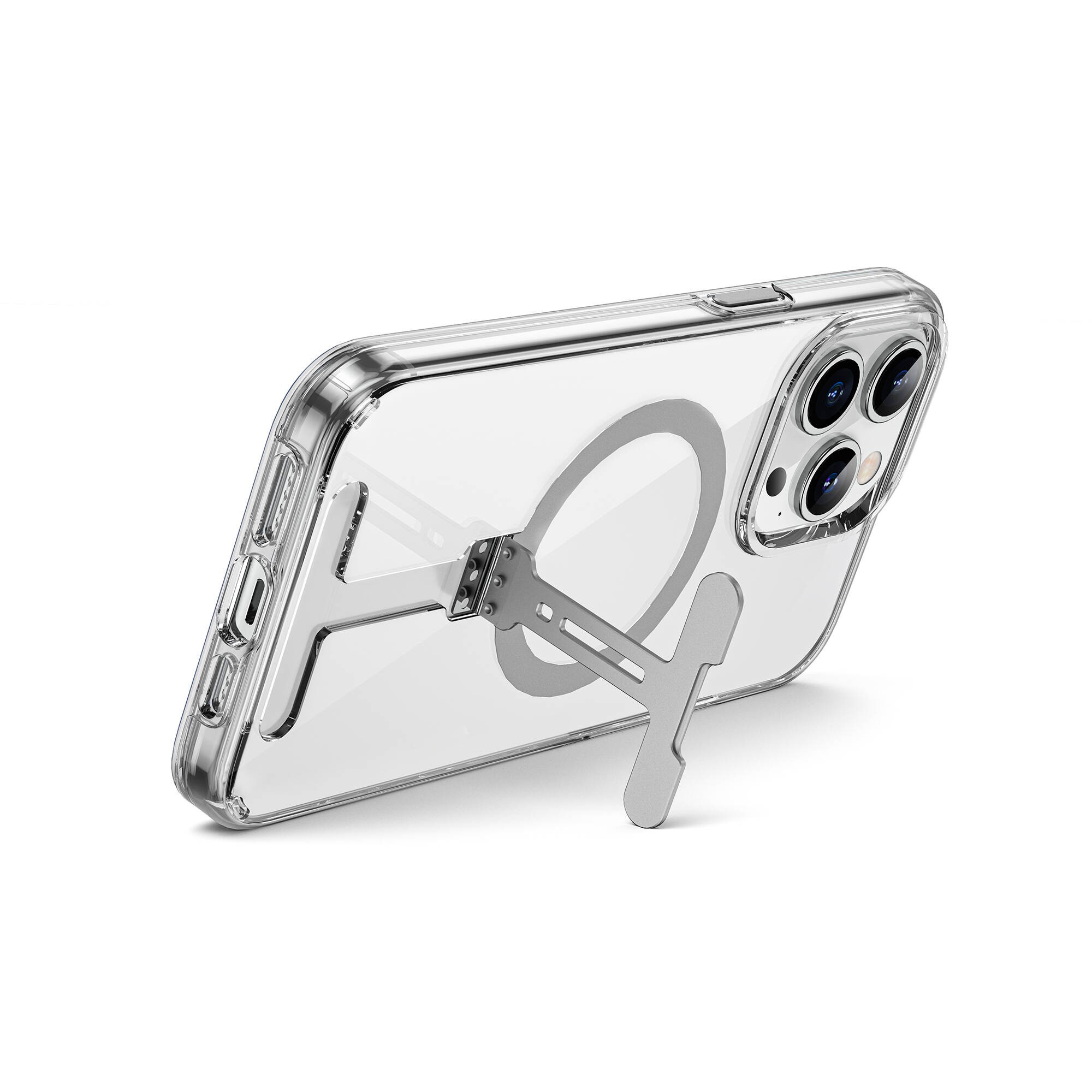 iPhone 15 Pro Kılıf Wiwu FYY-014 Magsafe Şarj Özellikli Alüminyum Alaşım Metal Standlı Şeffaf Kılıf