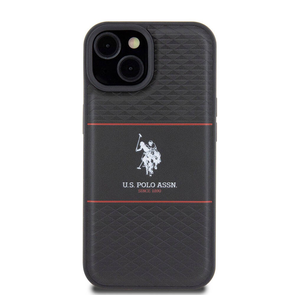 iPhone 15 Plus Kılıf U.S. Polo Assn. Orjinal Lisanslı Deri Şeritli Logo Dizayn Kılıf