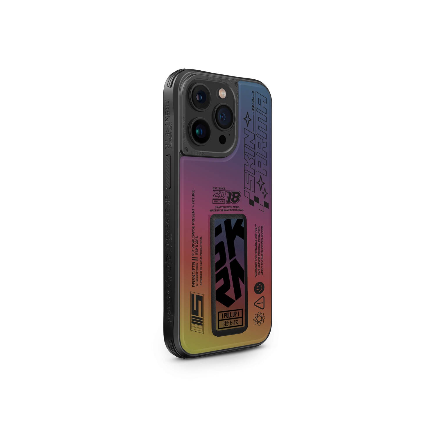 iPhone 15 Pro Kılıf SkinArma Holografik Tasarımlı Standlı Deri Görünümlü Kira Kobai Kılıf
