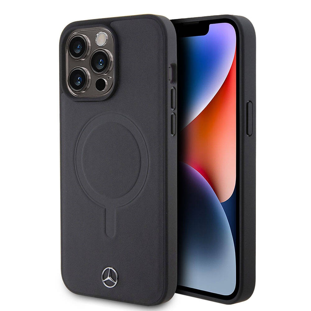 iPhone 15 Pro Max Kılıf Mercedes Benz Orjinal Lisanslı Magsafe Şarj Özellikli Metal Yıldız Logolu Pürüzsüz Deri Kılıf