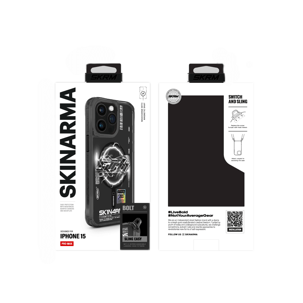 iPhone 15 Pro Max Kılıf Magsafe Şarj Özellikli Yazı Desenli SkinArma Bolt Kılıf