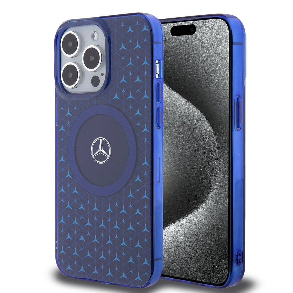 iPhone 15 Pro Max Kılıf Mercedes Benz Orjinal Lisanslı Magsafe Şarj Özellikli Çift Katmanlı Mini Yıldız Desenli Kılıf