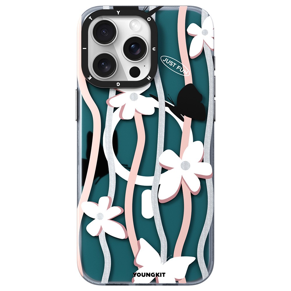iPhone 15 Pro Kılıf Magsafe Şarj Özellikli Airbagli Çift Katmanlı Youngkit Star&Butterfly Serisi Kılıf